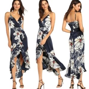 LULUS "Seeking Chic" Floral Print Faux-Wrap Midi Dress - M